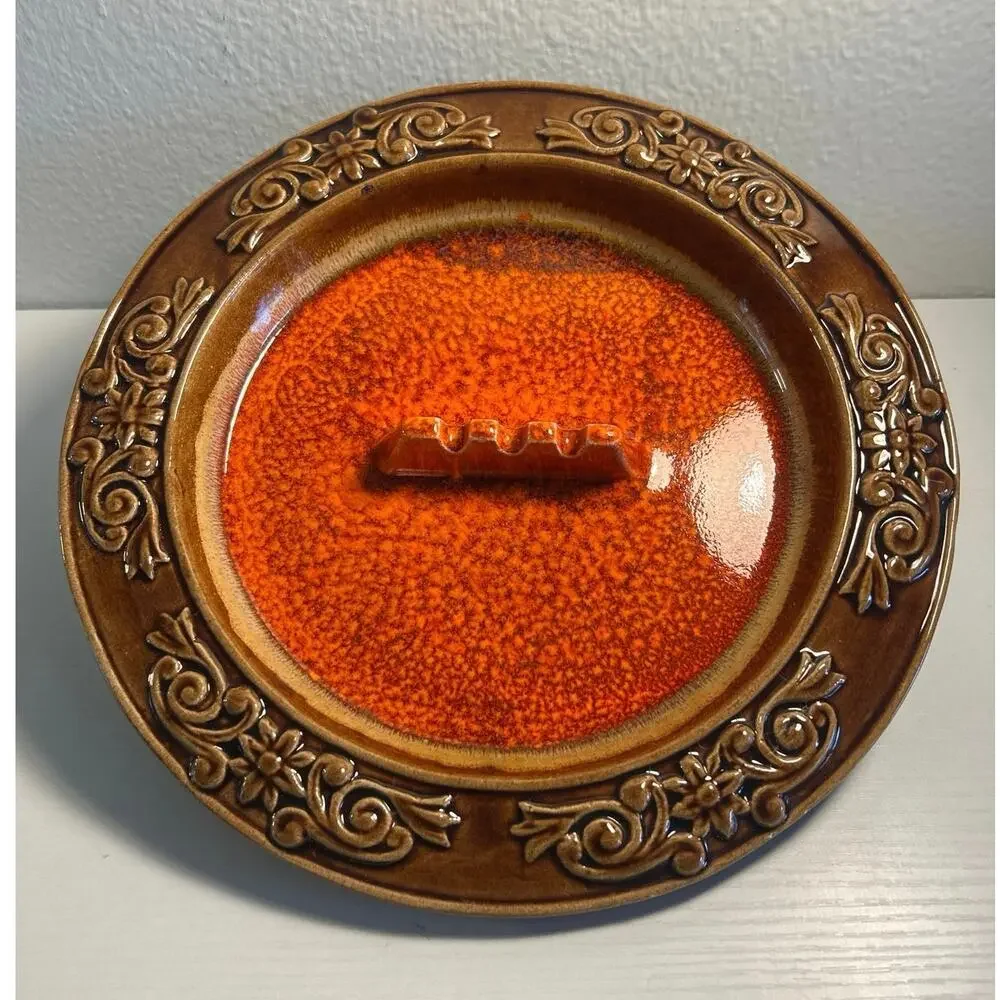 Art Deco Lane Ceramics MCM Ashtray Orange Lava Glaze Calif Pottery Vtg 60s Retro